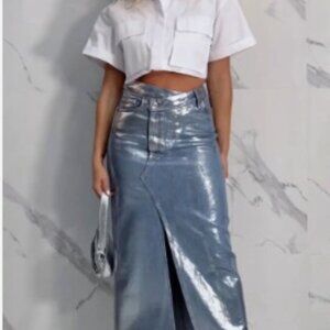 NWOT Zara Silver Denim Maxi Skirt